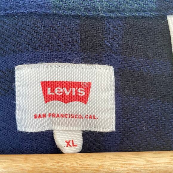 LEVI'S Men's Cotton Plaid Mid-weight Flannel Shirt in Navy/Green, Size X-Large - Picture 3 of 12